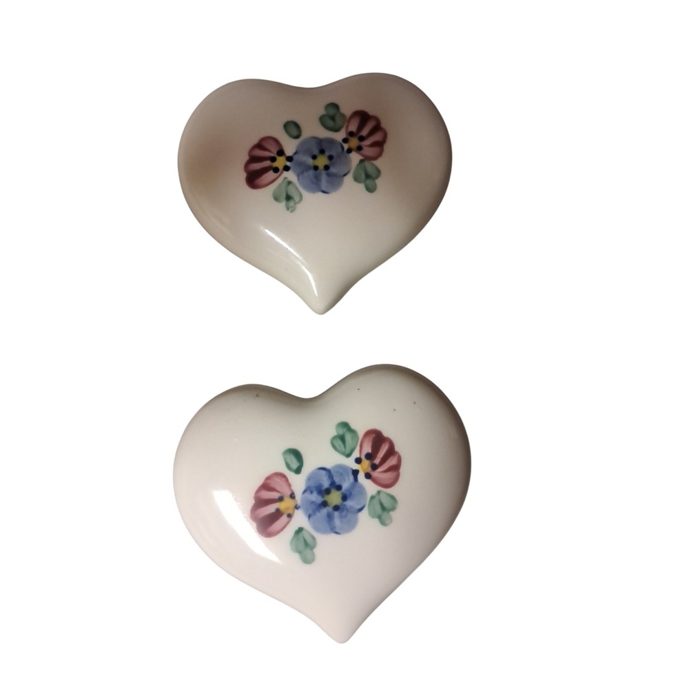 Set of 2 Vintage 1216-BL Ceramic Floral Hearts Home Interior / Homco